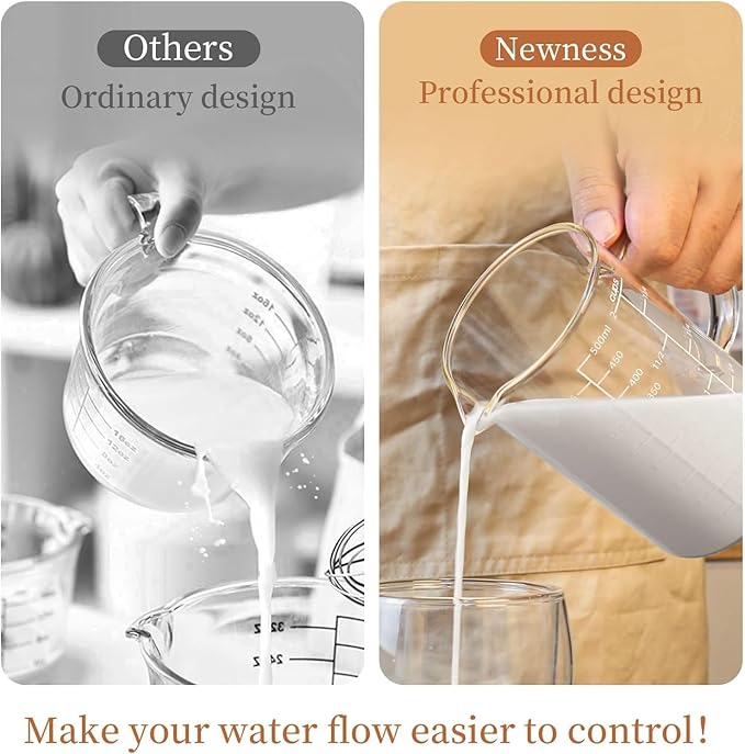 500ML Glass Measuring Cup With Handle, High Borosilicate Glass Three Scales V-Shaped Spout Clear Measuring Cup (OZ, Cup, ML/CC) Easy To Read Kitchen Tools