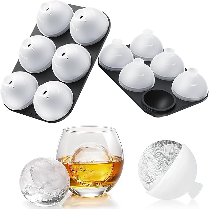 Whiskey Ice Ball Mold, 2 Pack Silicone Maker With Individual Cover - Easy Fill and Release Round Sphere Mold for Cocktails Bourbon - 1.8 Inch 12 Balls