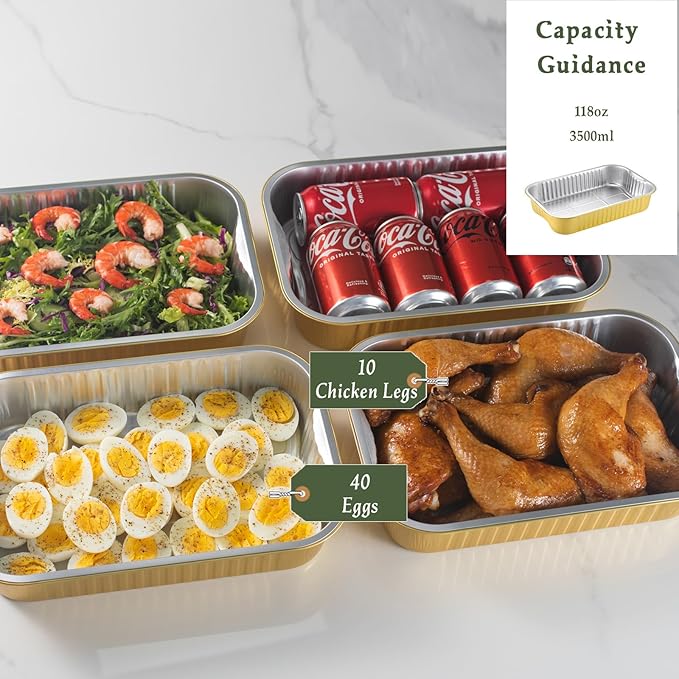 13"x 8.9" 7.5LB Sturdy Aluminum Foil Pans with Lids (50 Packs), 2X Thicker Heavy Duty for Dishwasher, Reusable Microwavable for Cooking, Baking, Reheating, Freezer, Oven, Recyclable