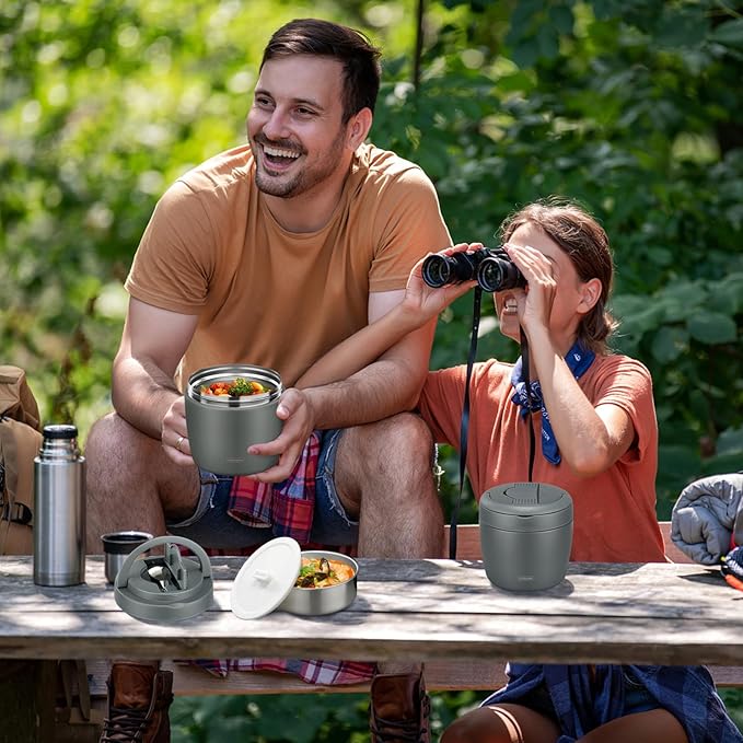 Thermo Food Jar for Hot Food Adults 32OZ Soup Thermo Lunch Containers Wide Mouth Vacuum Insulated Stainless Steel Leakproof Bento Box with Spoon (Grey)