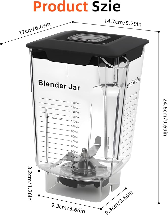 90 oz Replacement Jar Compatible with Blendtec Blender, Container Pitcher Fits All Consumer and Commercial Models, Includes Blade and Lid
