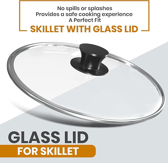 Utopia Kitchen Saute Fry Pan Pre-Seasoned Cast Iron Skillet With Lid, Frying Pan, Cast Iron Pan, Safe Grill Cookware for Indoor & Outdoor Use (1, Black, 10 Inch)