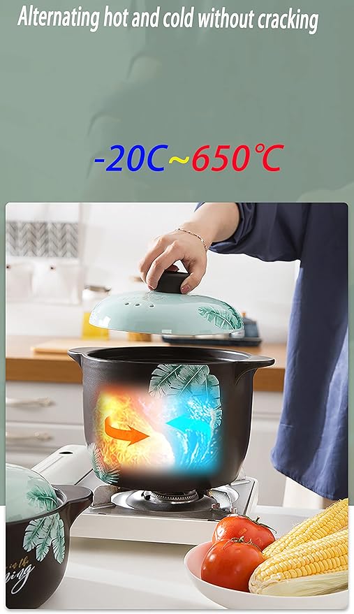 Ceramic Pot Clay Pot For Cooking Casserole Dish, 6L, White, Earthenware, Ceramic, Round, With Lid