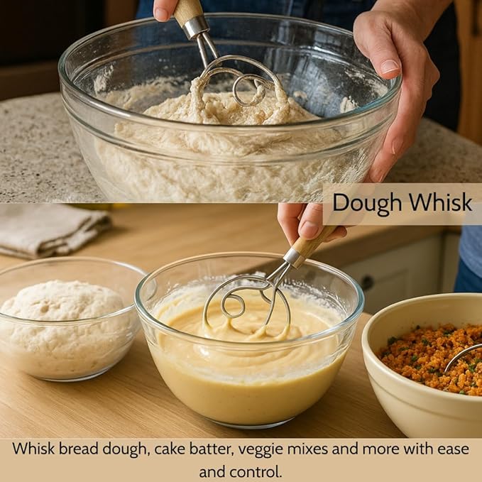 Sourdough Kit – Bread Making Kit with 9" Round & 10" Oval Banneton Bread Proofing Baskets, Dough Whisk, Scoring Tool, Metal Scraper, Silicone Brush, Liners – Sourdough Bread Baking Supplies Set