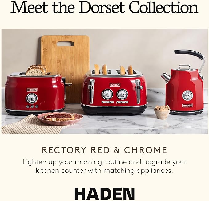 Haden Dorset 1.7 Liter Stainless Steel Electric Kettle, Hot Water Kettle with 360-Degree Base and Auto Shutoff, Rectory Red