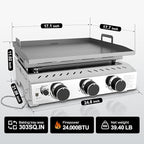 R.W.FLAME 3 Burner Tabletop Propane Griddle, 25" Stainless Steel Gas Griddle, 24,000 BTU Flat Top Grill for Outdoor BBQ,Camping & Patio Gatherings