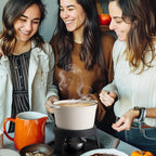 Artestia Cast Iron Fondue Pot Set for Chocolate Cheese Swiss Fondue Set for Meat with 6 Fondue Forks, Cheese Camping Fondue Set Serve 6 Persons(White)