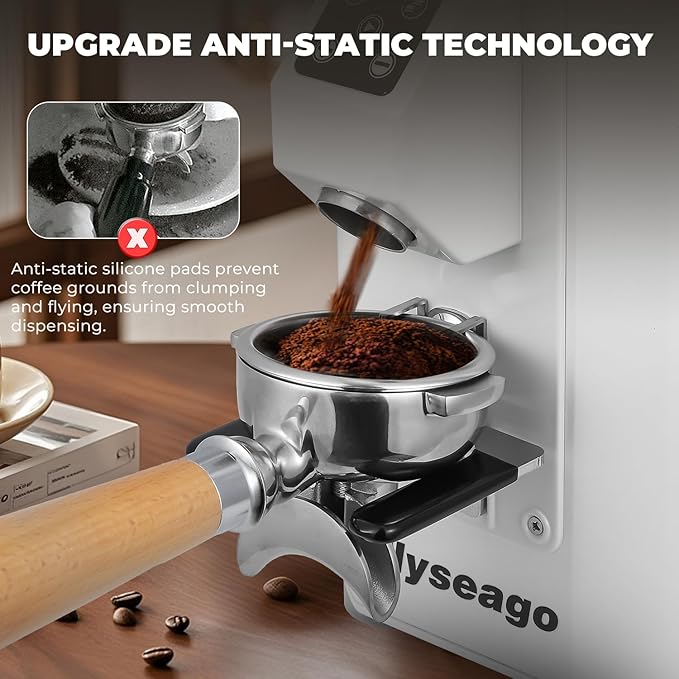 Commercial Coffee Grinder Heavy Duty - 64mm SS Flat Burrs, 8 Precise Settings, Button Control, 35oz Hopper, Business and Home Use, White 400W