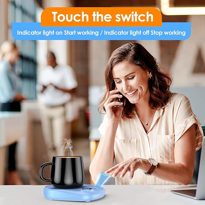 Coffee Mug Warmer - Fastest Heating & Highest Temperature, Coffee Cup Warmer for Desk Auto Shut Off, 4 Temp Settings & 1-12H Timer, Smart Electric Beverage Warmer for Coffee, Tea (Blue)