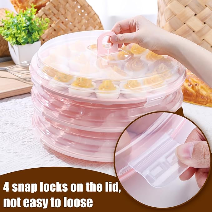HANSGO Deviled Egg Containers with Lid, 3PCS Deviled Egg Platter Carrier Holder Trays with 66 Slots for Holiday Party and Home Kitchen, Pink
