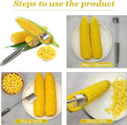 Stainless Steel Corn Peeler Tool with Long Handle - Efficient Corn Kernel Remover for Fresh or Cooked Corn - Easy Grip Cob Stripper and Shucker for Kitchen, BBQ, and Outdoor Use