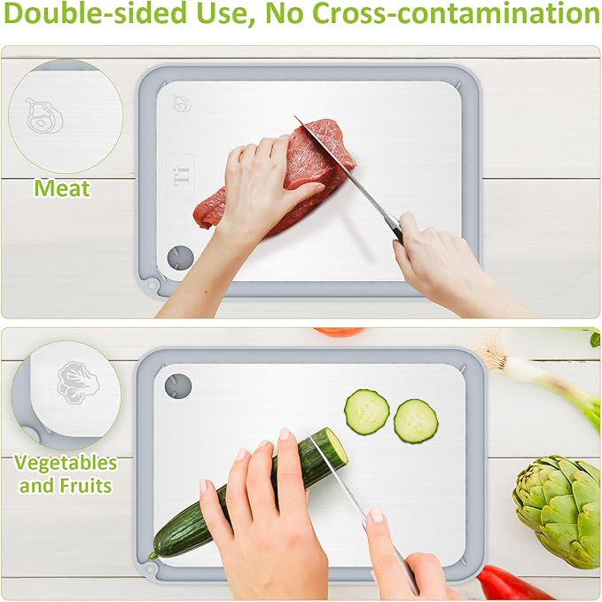 Titanium Cutting Board, 100% Pure Titanium Cutting Boards for Kitchen, Double-Sided Food-Grade Chopping Board for Meat, Vegetables & Fruits, Dishwasher-Friendly (13.75''X9.83'')