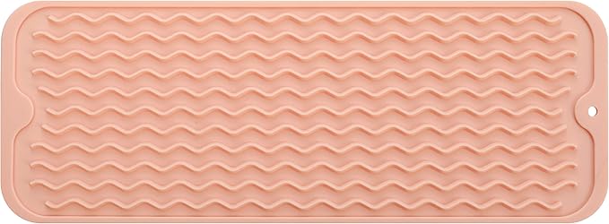 Silicone Dish Drying Mat for Multiple Usage,Easy clean,Eco-friendly,Heat-resistant Silicone Mat for Kitchen Counter,Sink,Bar,Bottle,or Cup Pink M 17 inches x 6 inches