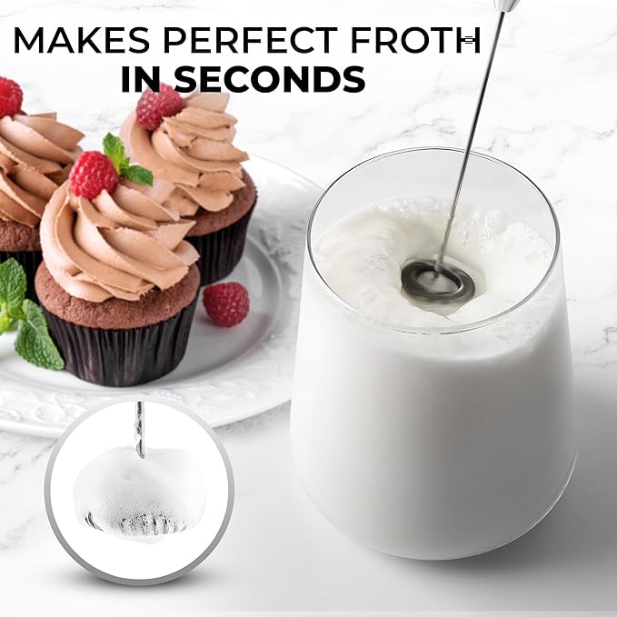 Zulay Kitchen Powerful Milk Frother Wand - Ultra Fast Handheld Drink Mixer - Electric Whisk Foam Maker for Coffee, Lattes, Cappuccino, Frappe, Matcha & Coffee Creamer - Hot Pink & Gold