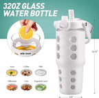 MUKOKO 32 oz Glass Tumbler with Straw,Glass Water Bottles with Time Marker,Iced Coffee Cup with Silicone Sleeve,Motivational Drinking Bottles,Leakproof-White
