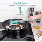 600ºF Heat Resistant Kitchen Tongs: U-Taste 12 in Large Silicone Cooking Tong with Sturdy Non Stick Rubber Tips & Silicon Coated 18/8 Stainless Steel Handle & Smooth Locking for Serving Grill-Aqua Sky