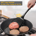 Silicone Spatula Set, 600°F Heat Resistant Silicone Spatula Turner Flipper for Cooking, Non Stick and Non Scratch Kitchen Utensils for Eggs, Burgers, Crepes, 2-Pack Solid Spatulas Set, Black