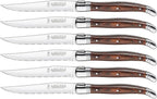 Trudeau Laguiole Steak Knives Set of 6 – Premium Stainless Steel Serrated Blades with Pakkawood Handles – Dishwasher Safe Steak Knife Set for Dinner, BBQ, or Gifting – Rustic Elegant Design