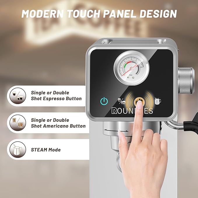 20 Bar Espresso Machine, Semi-Automatic Espresso Maker with Pressure Gauge & Touch Screen, Single Shot Professional Coffee Maker for Home Use, Compact Design with Milk Frother