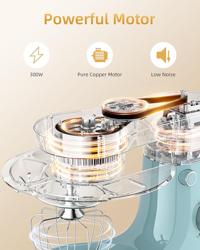 Facelle Tilt-Head Stand Mixer, 5QT+6QT Stainless Steel Two Bowls, 10 Speeds Kitchen Electric Food Mixer with Egg Whisk, Dough Hook, Beater, Dishwasher-Safe Attachment, Ideal Gift for Mom