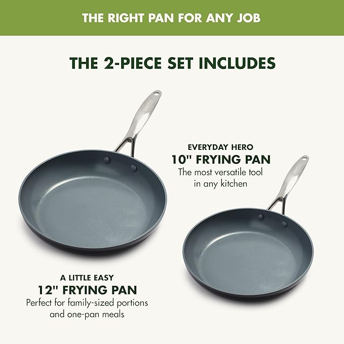 GreenPan Valencia Pro Hard Anodized Healthy Ceramic Nonstick 10" and 12" Frying Pan Skillet Set, PFAS-Free, Induction, Dishwasher Safe, Oven Safe, Gray