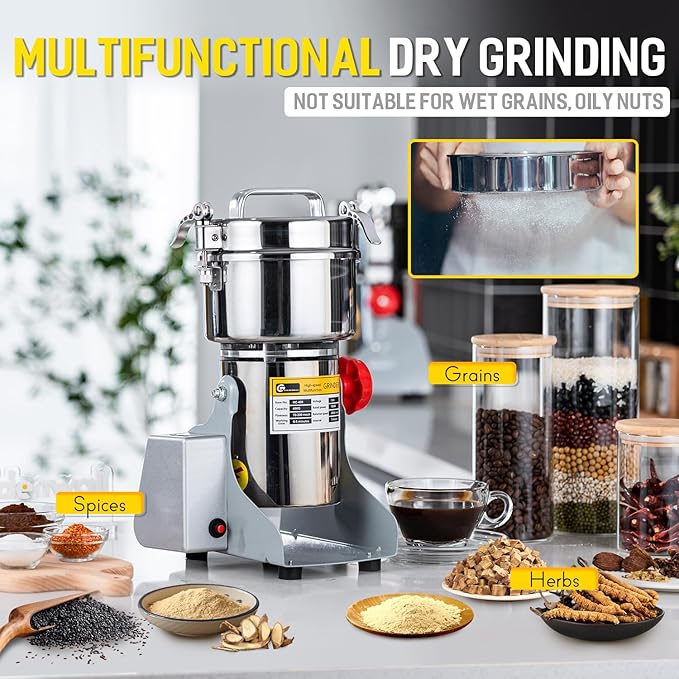 CGOLDENWALL 800g LED Display Grain Mill Grinder Electric Spice Herb Grinder Stainless Steel Pulverizer for Dry Spices Herbs Grains Coffee Seeds Rice Corn Pepper 110V