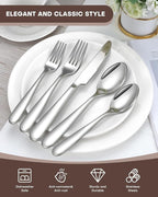 30-Piece Flatware Set for 6, Heavy Duty Knives Forks Spoons Silverware Set with Premium Mirror Polished Stainless Steel Utensils, Dishwasher Safe