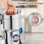 Moongiantgo 2500g Safety Grain Mill Grinder 3700W High-speed Electric Stainless Steel Dry Spice Grinder Pulverizer for Wheat Corn Rice Pepper Herbs Coffee Beans Dried Mushrooms, 110V