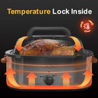 Sunvivi Roaster Oven, Electric Roaster Oven with Viewing Lid, 30lb 26-Quart Turkey Roaster with Unique Defrost/Warm Function, Large Roaster with Removable Pan & Rack, Stainless Steel, Silver