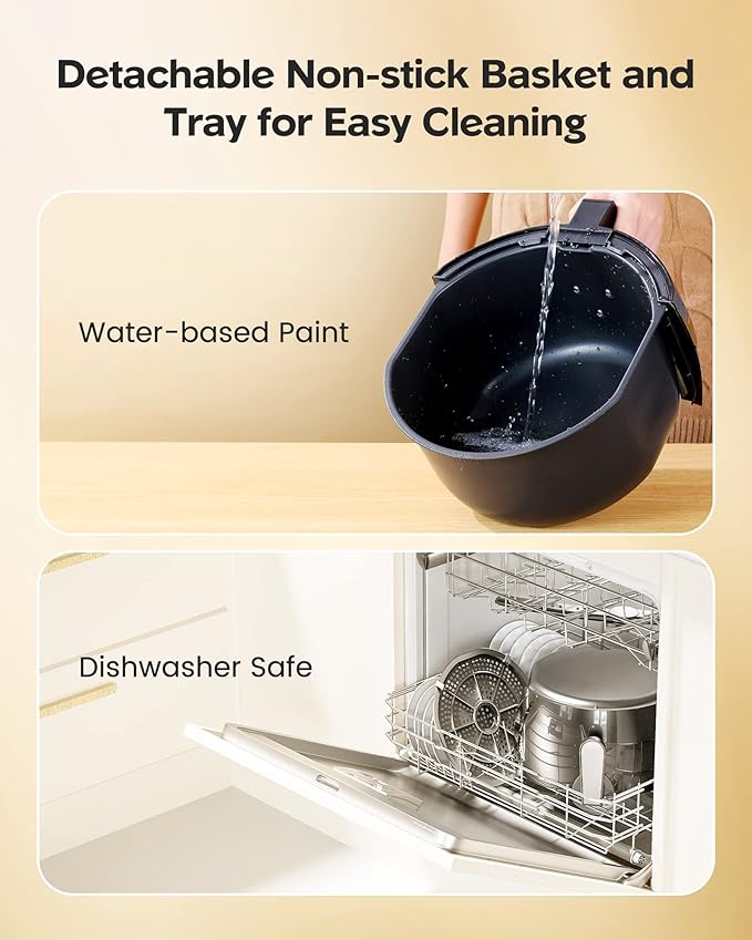 Famiworths Air Fryer, 6.3QT XL Large Electric Hot Airfryer Oven Oilless Cooker, Digital One-Touch Screen with 8 Cooking Mode, Nonstick Basket and Grill Shelf, Includes Cooking Tong, 1500W, Black