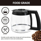 14-Cup Coffee Pot Replacement Carafe Glass Compatible with Cuisinart Coffee Maker Models DCC-2200, DCC-2600, DCC-2800, DCC-3200, DCC-3200P1, DCC-T20, Black