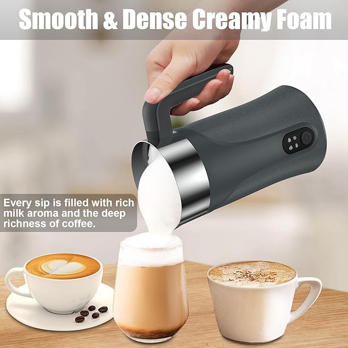 Milk Frother, 4-in-1 Milk Frother and Steamer, 10.1oz/300ml Automatic Hot and Cold Foam Maker and Milk Warmer, Electric Milk Frother for Coffee, Latte, Cappuccino, Matcha(Slate Gray)