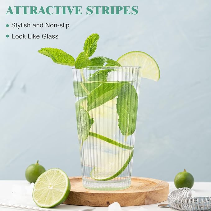 Topsky 20-ounce Plastic Water Tumblers | Set of 4 Transparent Unbreakable Drinking Glasses Clear Acrylic Reusable Juice Wine Cups for Home Picnic Party, Dishwasher Safe, Stackable (Transparent)