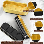 200 Pack Mini Loaf Pans Mini Cake Pans with Lids and Spoons Sealing Sticker, 6.8oz Rectangle Aluminum Foil Baking Pans Disposable Loaf Cake Pan for Baking (Black)