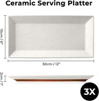 MIAMIO - Ceramic Serving Platter Set of 3 Large Serving Tray/Rectangle Serving Platters for Thanksgiving, Turkey, and Christmas - Microwave, Dishwasher, and Oven Safe Platter (30 x 15 cm)