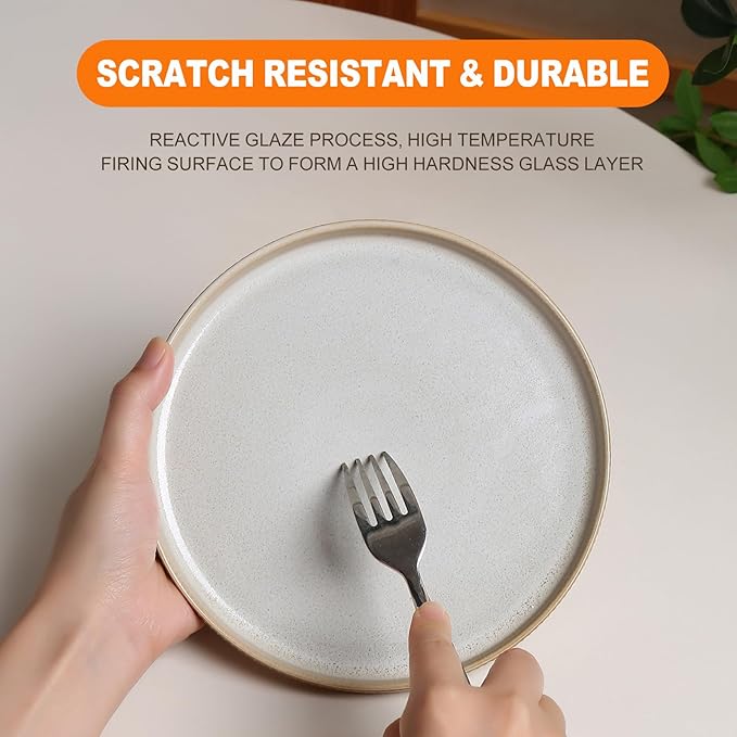 Stoneware Dinnerware Sets, Plates and Bowls Set for 4, 12-Piece Ribbed Dishes – Chip & Scratch Resistant, Microwave and Dishwasher Safe Tableware, Cream Off-White