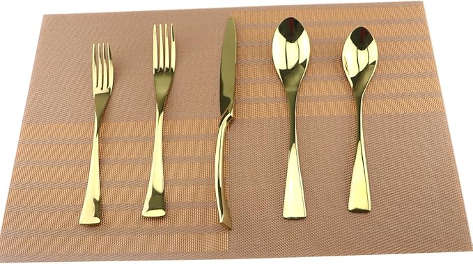 Cutlery Set, 20-piece Mirror Polishing Gold 18/10 Stainless Steel Dinnerware Flatware Sets,Service for 4,w/Dinnerware Knife, Forks, Soup Spoon, Salad Spoon, Dessert Fork