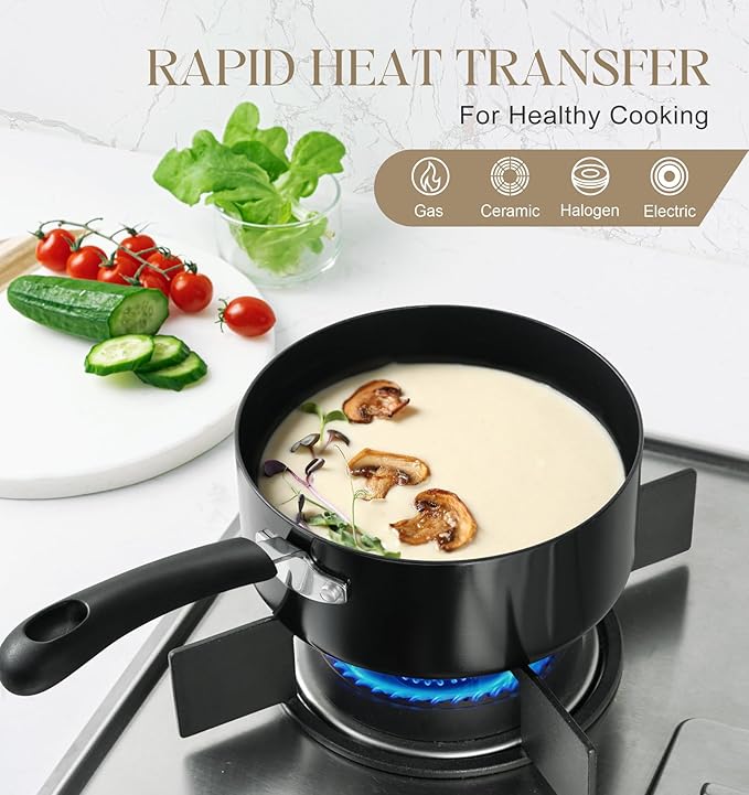 MICHELANGELO Nonstick 3 Quart Saucepan with Lid, Ceramic Small Sacuce pan, Easy to Clean, Non-Toxic Saucepan, 3QT, Black