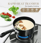 MICHELANGELO Nonstick Saucepan with Lid, Ceramic Sauce Pan Sets with Steamer, Easy to Clean Sauce Pans, Multi-Purpose Cooking Pots, 1QT & 2QT & 3QT, with Steamer, Black