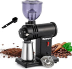 Huanyu Electric Coffee Grinder Stainless Steel Ghost Teeth Burr Coffee Grinders for Home Use with Light-Shielding Hopper for Pour over Black