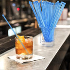 100 Pieces Disposable Plastic Round Top Clear Swizzle Sticks, Crystal Cake Stick, Cocktail Coffee Drink Stirrers 7.24 Inch (Blue)
