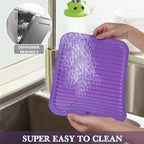 Silicone Trivet for Hot Dishes, 2 Pack Purple Heat Resistant Silicone Hot Pads Pot Holders for Kitchen Counter Non-Slip Trivets for Hot Pots and Pans, 9'' x 12'' Large Dish Drying Mat & Spoon Rest