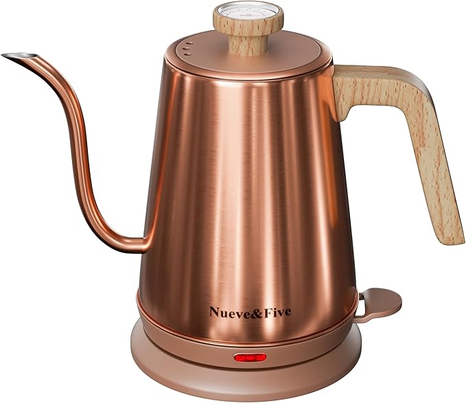 Nueve&Five Gooseneck Electric Kettle with Thermometer, Copper Tea Kettle with Auto Shut-Off,1000W Hot Water Kettle Electric of Stainless Steel,Electric Kettles for,Coffee & Tea