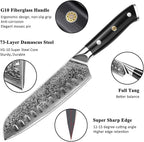 Sunnecko Damascus Chef Knife Japanese Santoku Knife 7 Inch Chopping Knife Vegetables, High Carbon Stainless Steel Knife with Gift Box