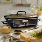 [NEW] MAGNIFIQUE 4-Quart Slow Cooker with Casserole Manual Warm Setting - Perfect Kitchen Small Appliance for Family Dinners, Dishwasher Safe Crock, Blue