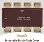 Exquisite 12-Pack Premium Plastic Tablecloth 54in. x 108in. Rectangle Table Cover - Brown