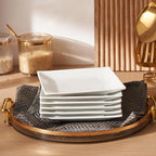 Appetizer Plates Set of 6, 6 Inch Porcelain Dessert Plates, White Stackable Square Salad Plates for Snack Steak Bread Butter, Chip and Scratch Resistant, Microwave and Dishwasher Safe