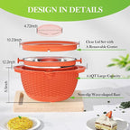 4-1 Colander with Bowl Set - Rotatable Strainers for Kitchen, Food Strainers and Colanders, Pasta Strainer, Rice Strainer, Fruit Cleaner, Veggie Wash, Kitchen Gadget Essentials - Orange