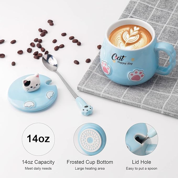 Bgbg Coffee Mug Warmer & Cute Cat Mug Set, Beverage Cup Warmer for Desk Home Office with Three Temperature Up to 140℉/ 60℃, Coffee Warmer for Cocoa Milk Tea Water Candle, 8 Hours Auto Shut Off