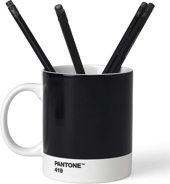 Pantone by Copenhagen Design - Large ceramic coffee mug with handle - Colorful Porcelain coffee mug/cup, 12 oz Black 419